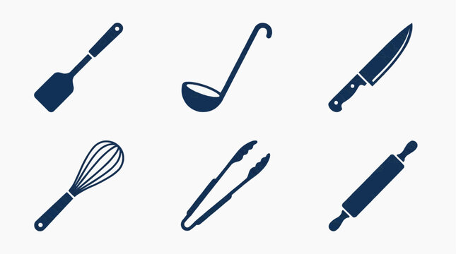 Knife icon set in minimalist 2D flat style for safety training, culinary tools, and protection concept design