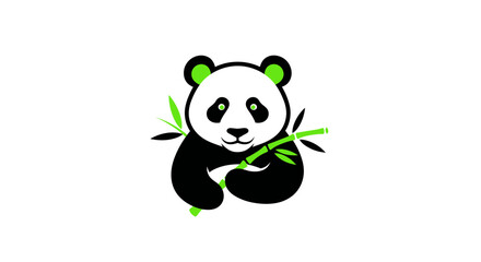 Cute Panda Bear Eating Bamboo Branch - Vector Illustration © jambu