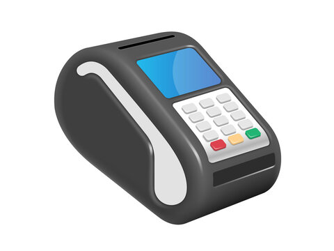 A POS machine, or credit card reader or scanner, is used for payments on transparent background for financial design