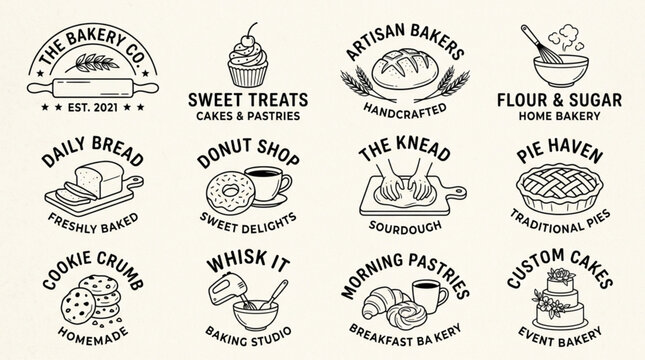 Collection of Hand Drawn Bakery and Dessert Shop Logos.