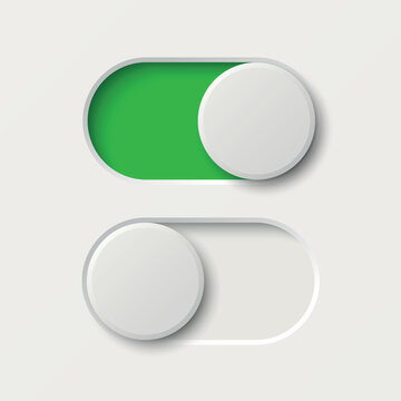 Vector 3d Toggle Switch Set. On and Off UI Toggle Buttons Isolated. Green Active and White Inactive Slider Controls for App and Web Interface Design