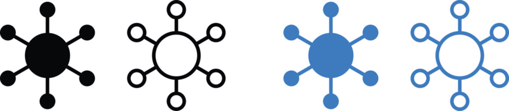 Network Hub and Connectivity Icon Set in Black and Blue Styles