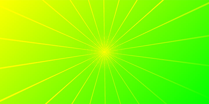 High-energy abstract background featuring a vibrant yellow-to-green gradient with a central sunburst of radiating lines and a concentrated halftone dot pattern in the focal point.