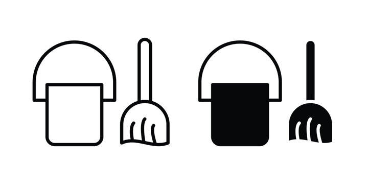 Mop cleaning icon line vector set. Solid style icons