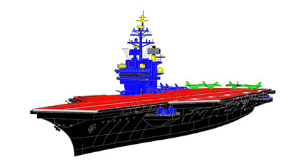 Modern Aircraft Carrier with Airplanes on Deck, Military Warship Illustration © jami