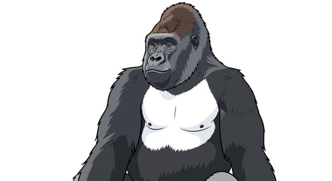 Majestic Gorilla Portrait, Powerful Ape, Wild Animal Illustration