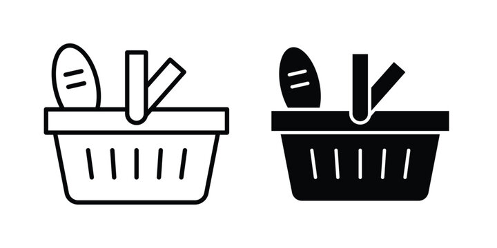 Picnic basket icon line vector set. Solid style icons