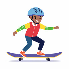 Obraz premium Cartoon Boy Riding a Skateboard with Helmet