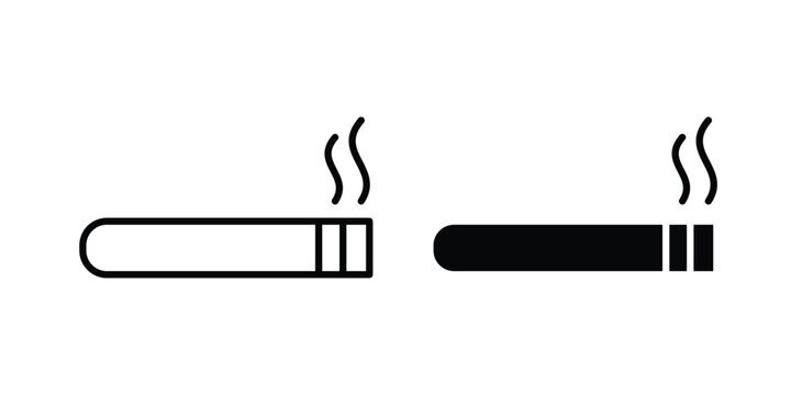 Smoking cigarette icon line vector set. Solid style icons