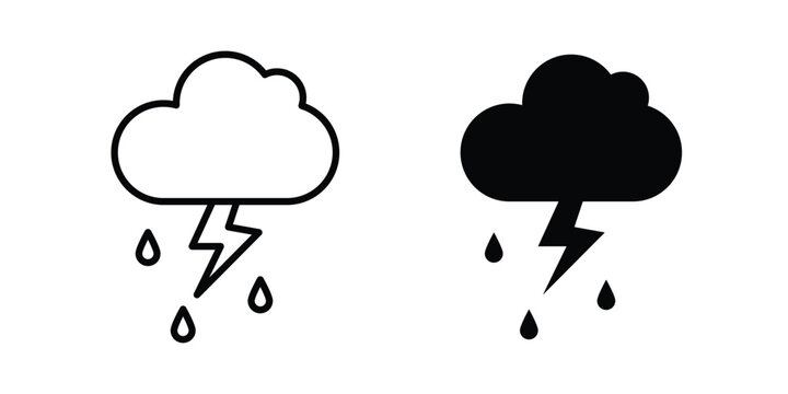 Thunderstorm weather icon line vector set. Solid style icons