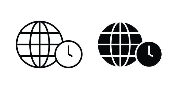 Time zones icon line vector set. Solid style icons