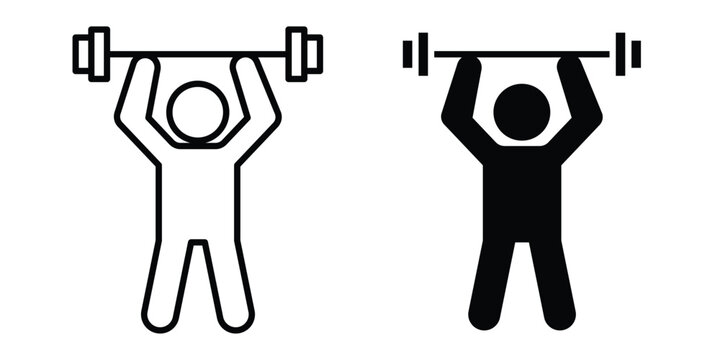 Weightlifter icon line vector set. Solid style icons