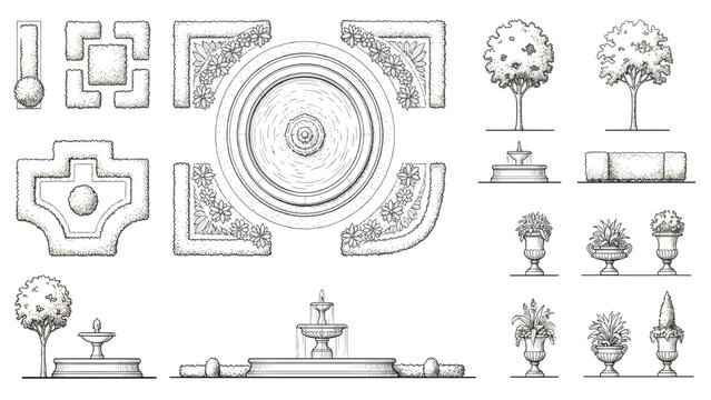Architectural Elements: A meticulous collection of architectural elements are artfully composed on the canvas. CAD Blocks Architectural Icon Sheet Vector