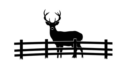 Deer stands gracefully behind a rustic wooden farm fence in a countryside meadow setting. © NGLARANGAN