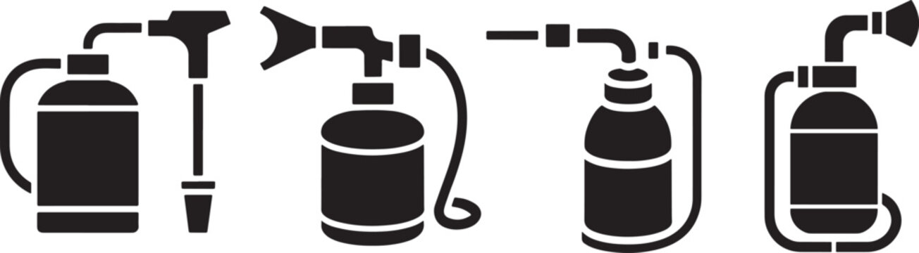 Pest control pressure sprayer collection with 4 garden pump tank icons in vector style