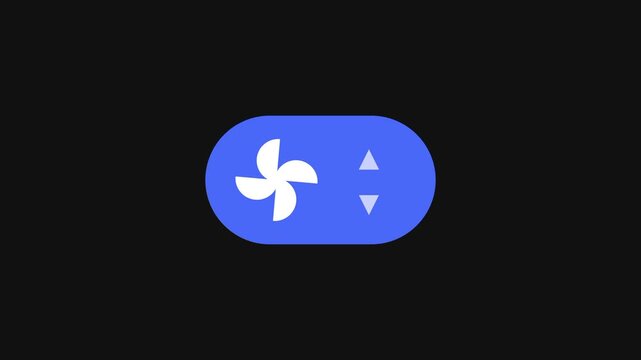 A blue rounded toggle button featuring a fan icon with sparkle accents symbolizing an active smart cooling or ventilation control feature