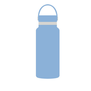 Light blue reusable insulated water bottle flat vector illustration isolated on a white background. Perfect eco-friendly everyday drinkware design for fitness, outdoor sports, and healthy hydration.