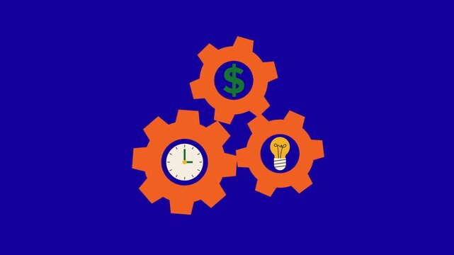 Triple gears money time idea symbol animation
