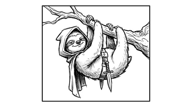 Sloth assassin wearing a hood and holding a dagger.