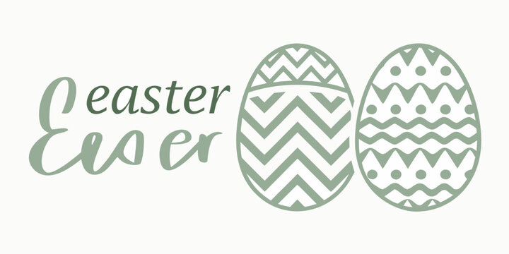 easter text and decorated eggs in sage green
