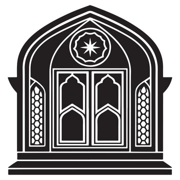 Islamic architecture window design with star and geometric patterns  traditional Middle Eastern ornate frame