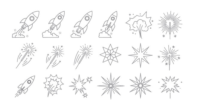 Space Rocket Launch and Explosion Icons Set