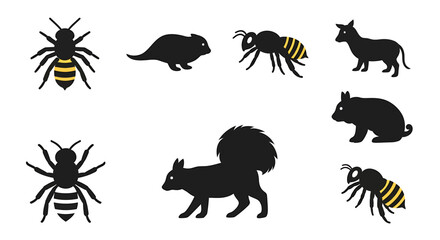 Obraz premium Collection of Black Silhouettes of Insects and Animals in Various Poses