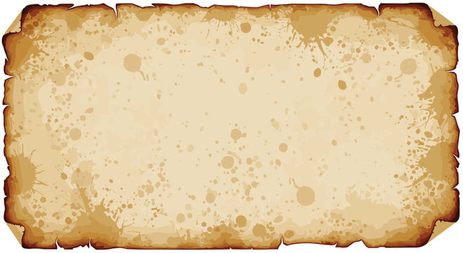 Vintage textured parchment paper background with distressed edges and aged ink splatters for old manuscript and treasure map themes.