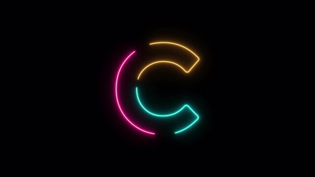 Animated Neon Alphabet C Icon with Colorful Glow on Transparent Background