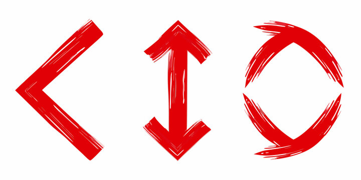 red directional arrows pointing down up and bi directional isolated