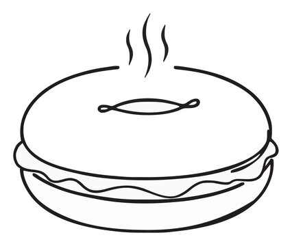 Minimalist Bagel with Cream Cheese Line Art Icon. Generative AI