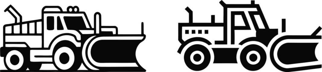Heavy Duty Snow Plow Truck Dozer Vector Line Icon Art © Naimur creativehouse