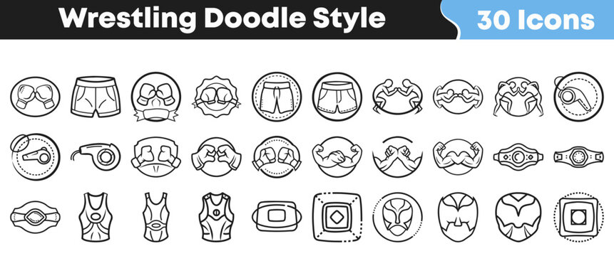 Collection of various wrestling themed icons in a hand drawn style