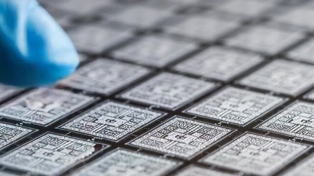 Macro texture of semiconductor microchip wafer patterns grid layout