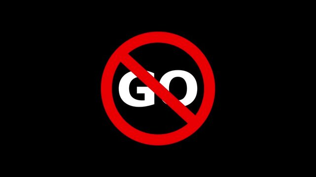 Stop sign graphic showing prohibition of movement with flashing red circle and word go.