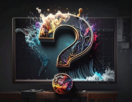 Question mark symbol with colorful effects.