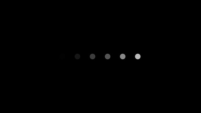 Horizontal line of six white dots on a black background loading loader