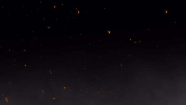Flying sparks from fire realistic smoke glowing particles abstract fire burning alpha channel vfx suitable for cinematic video editing.