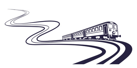 Classic passenger train traveling on winding railway tracks through a scenic landscape with passenger locomotive transport historic carriage destination adventure vacation © Mamun