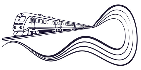 Modern high-speed train with dynamic abstract motion lines representing speed and progress transport technology progress locomotive passenger abstract illustration powerful © Mamun