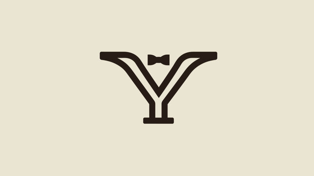 Elegant letter Y monogram logo with bow tie and suit lapel design. Minimalist luxury gentleman fashion tailoring concept icon on beige background.