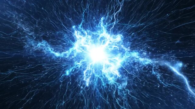 Blue lightning bolt in dark space emphasizing fluid motion and vibrant color palettes