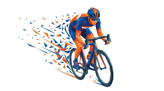 Professional cyclist racing fast in a dynamic low poly art style digital illustration for sports projects