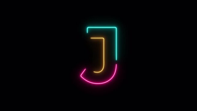 Neon Letter J Icon Animation Alphabet Typography Design Concept with Transparent Background