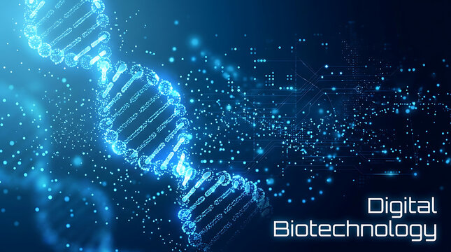 Digital dna helix with circuit board overlay futuristic biotechnology and genetic engineering concept