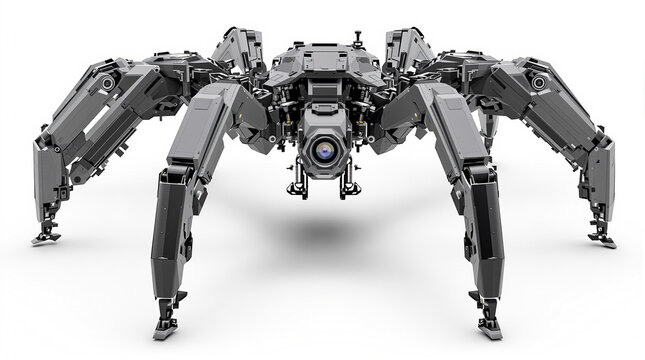 Hexapod spider robot with rugged military grade matte black finish for surveillance and tactical scouting missions