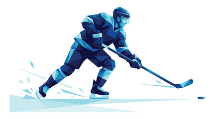 Fototapeta premium Geometric low poly illustration of an ice hockey player skating forward with a hockey stick