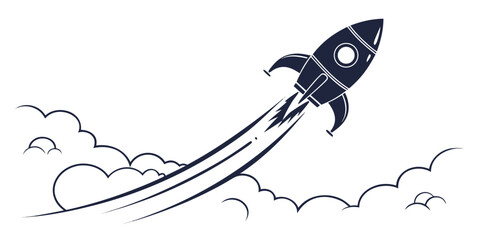 Rocket ship launching into space with clouds trail graphic illustration business innovation monochrome minimalist exploration universe launching blastoff © AF