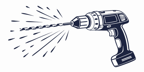 Single handheld electric power drill illustration with motion effect construction electric handheld equipment hardware drilling industry building maintenance carpentry © AF