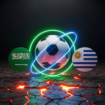 Soccer ball with saudi arabia and uruguay flags